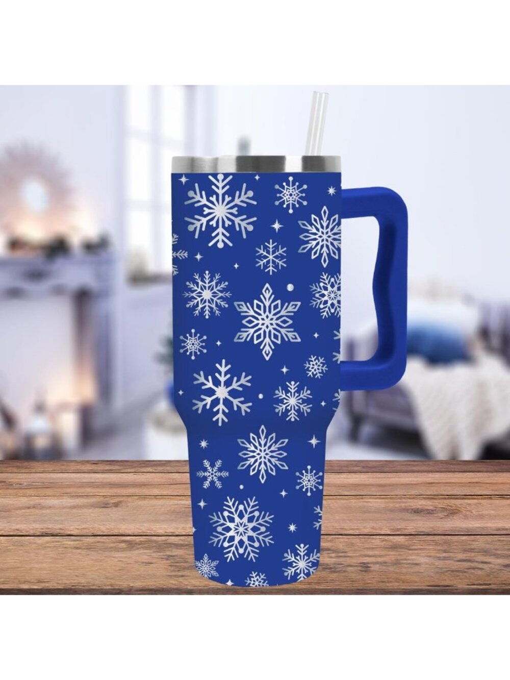 40 Oz Snowflake Tumbler with Lid & Straw - Holiday Stainless Steel Cup for